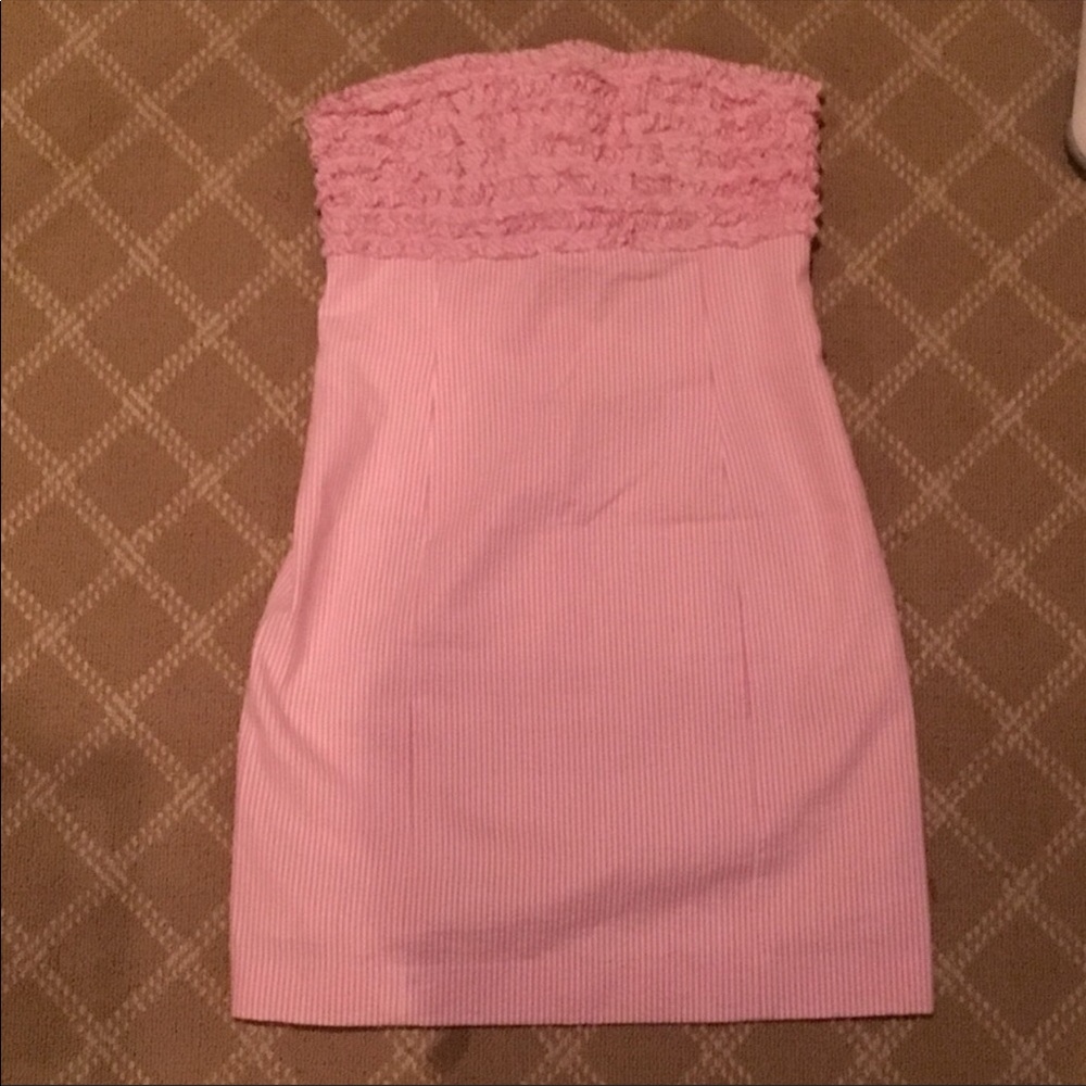 Seersucker strapless dress